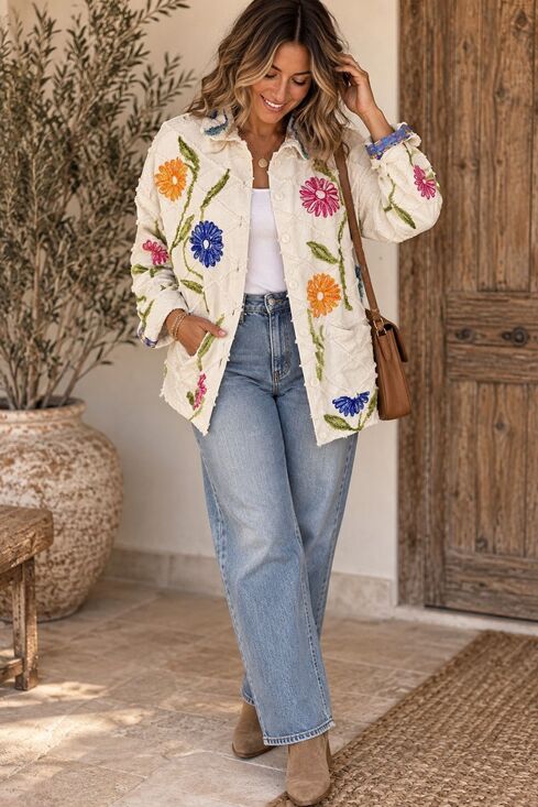 Tantrums Jackets & Blazers - Tantrums Boho Embroidered Floral Textured Jacket